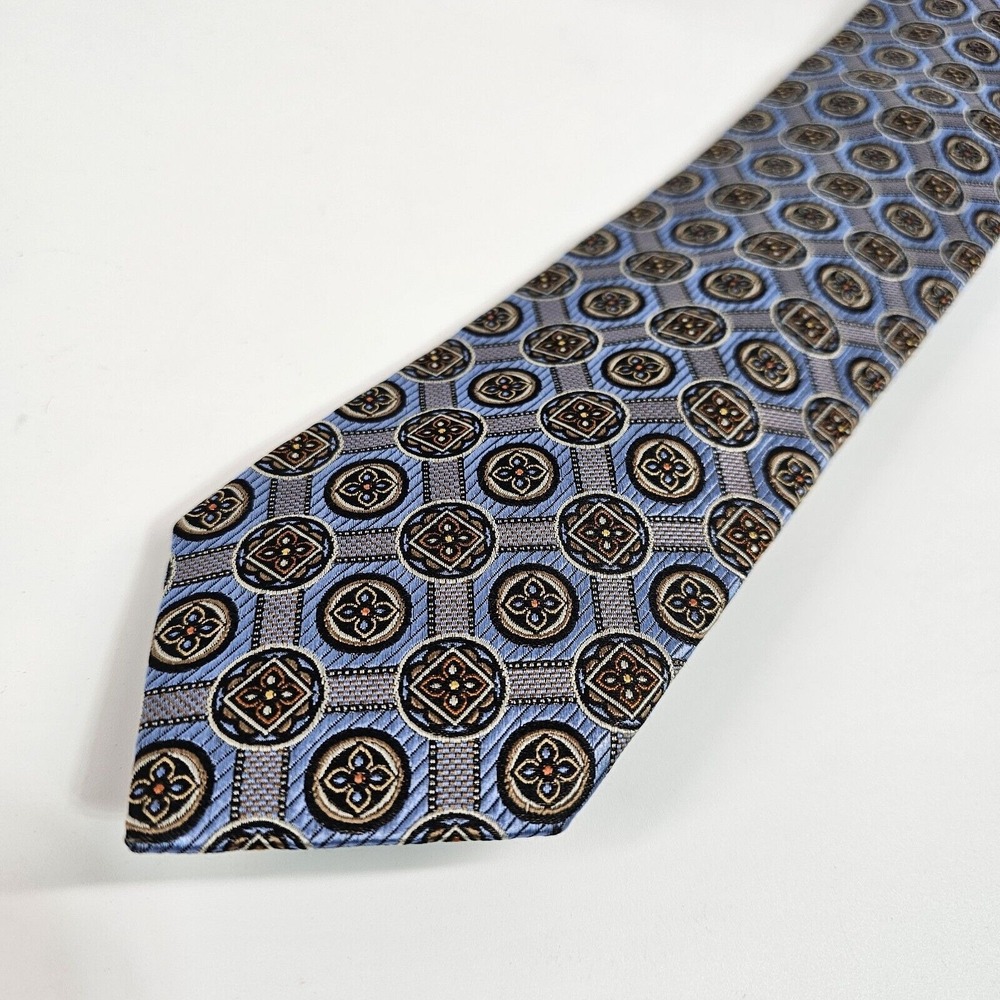 JZ Richards Tie Geometric Check Floral Blue Gray Black Tile Textured Silk USA